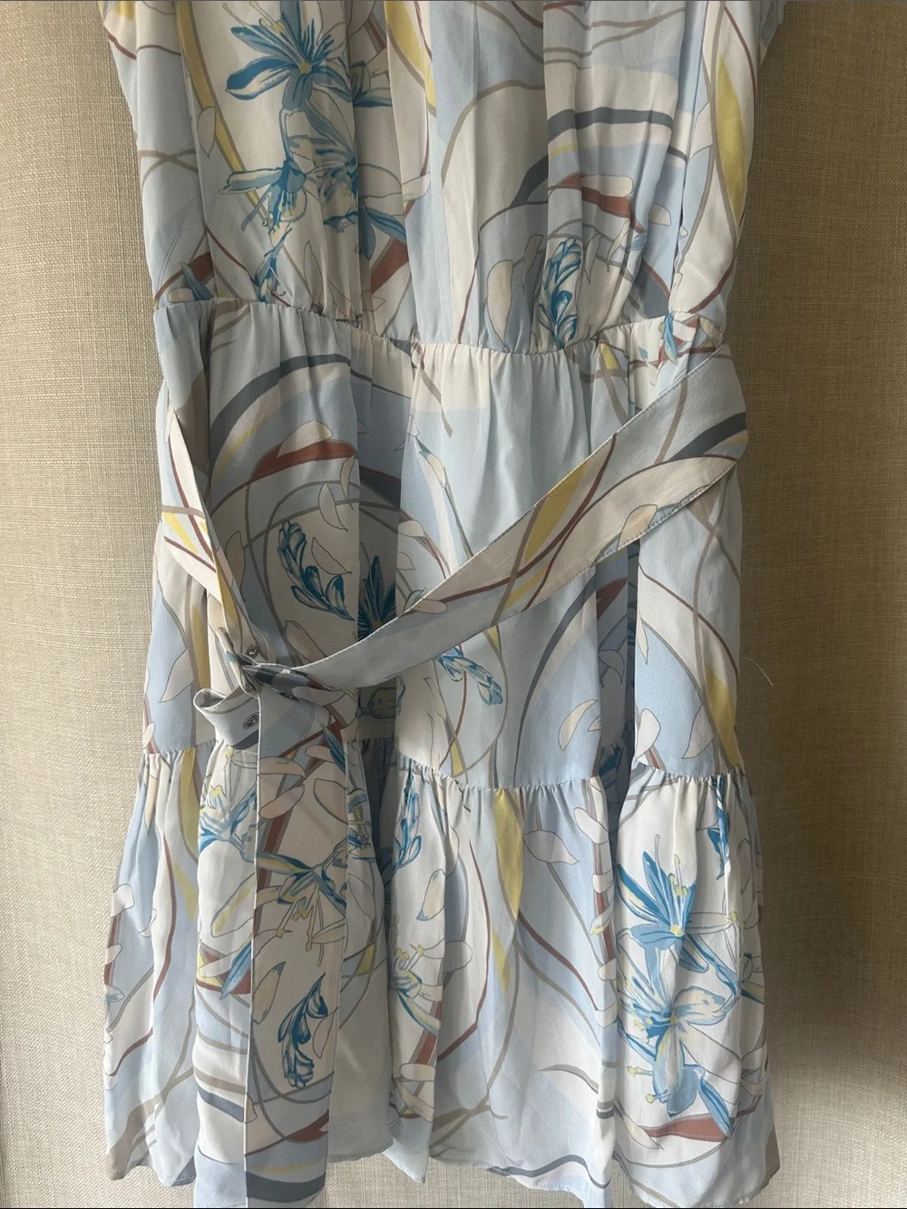 Reiss Vienna Swirl Sleeveless Floral Print Midi Dress in Light Blue Sz 10 NWT